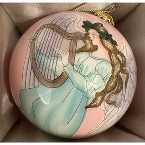 LI BIEN 2021 Glass Ball ORNAMENT Pink Doves And Angel Harp Faith Hope Love‎ New